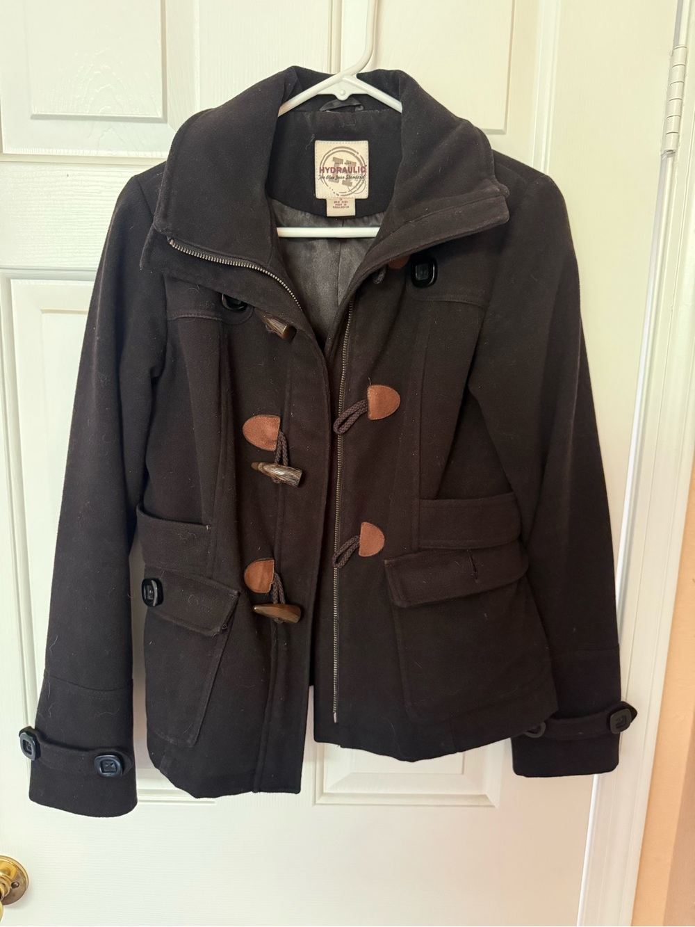 Hydraulic Women's Dark Brown Toggle Peacoat with Zip Front